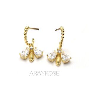 New Bee Earrings, Honeybee Huggie Hoops, Bumble Bee Earrings 8K Gold 925 Silver